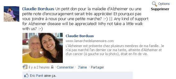 Exemple de page partagée sur Facebook